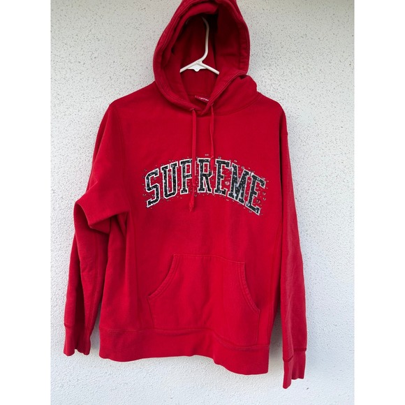 Supreme Other - Supreme Red Arch Logo Water Droplet Hoodie Sweatshirt Mens Size M